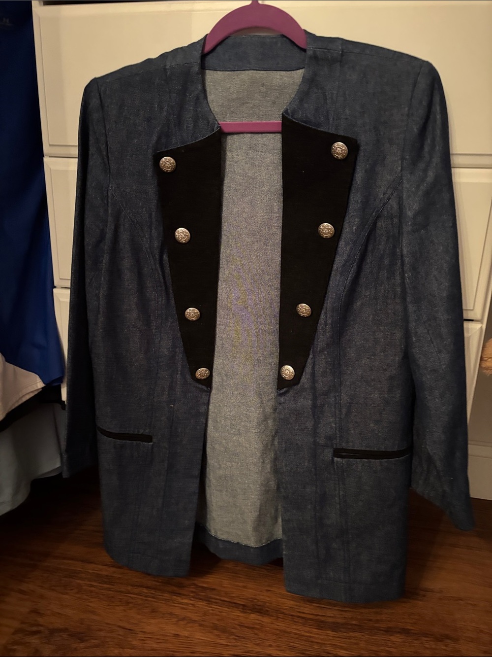 Womens Navy Military-Style Button Jacket